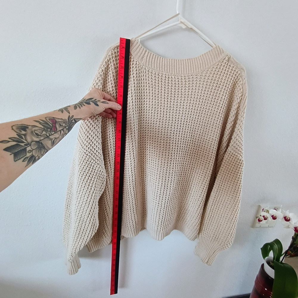 ANA A New Approach Chunky Knit Cardigan Beige Cable Button Front Cozy Oversize - Picture 7 of 10